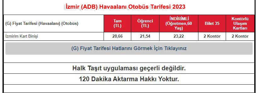 Izmir Adnan Menderes Airport Bus Ticket Price
